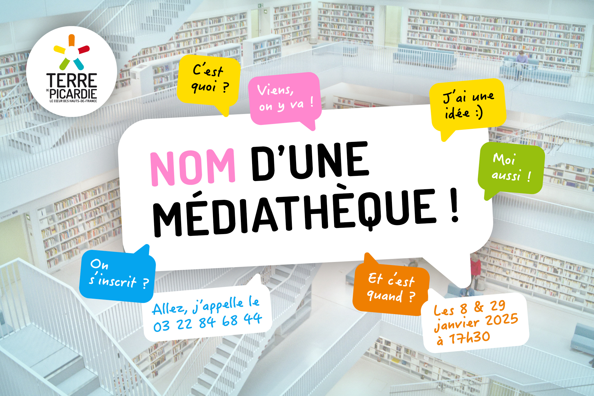 Venez participer au grand remue-méninges, pour trouver le nom de la nouvelle médiathèque à Rosières-en-Santerre. Les 8 et 29 janvier 2025 à 17h30, à la salle du jeu de paume.
